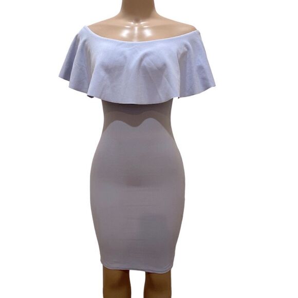 NWT- Pretty little thing Celinea Dusty Blue Bardot Frill Midi Dress - Picture 10 of 10